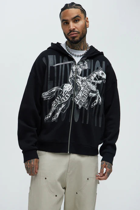 Tyson Crusader Printed Oversized Zip Hoodie