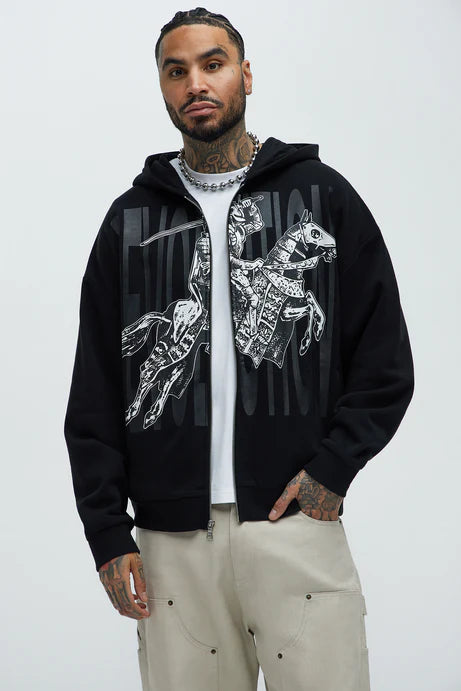 Tyson Crusader Printed Oversized Zip Hoodie