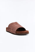 Genuine Suede Textured Slip On Slide - Brown