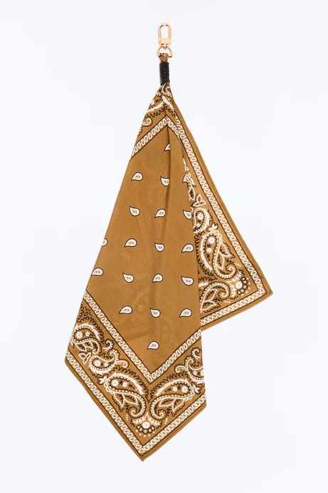 Western Paisley Graphic Bandana Keychain - Brown