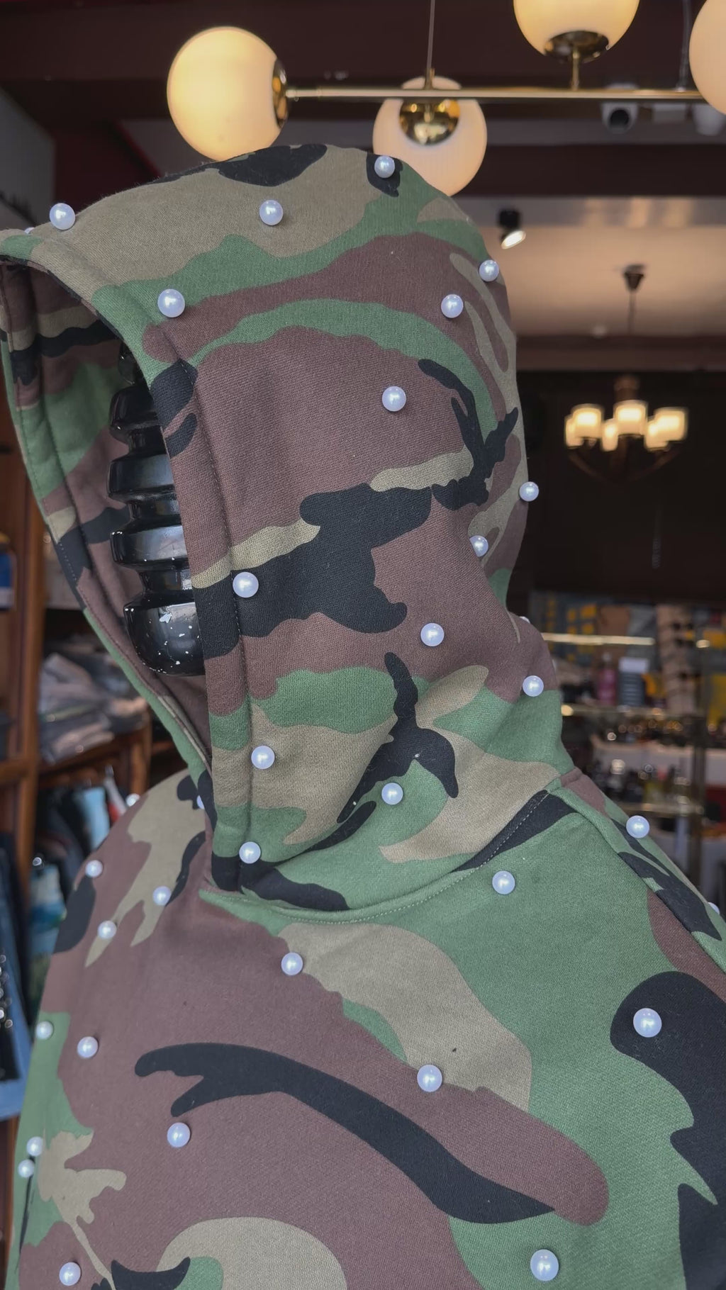 Oversized Vanguard Pearl Embellished Camo Hoodie - Camouflage