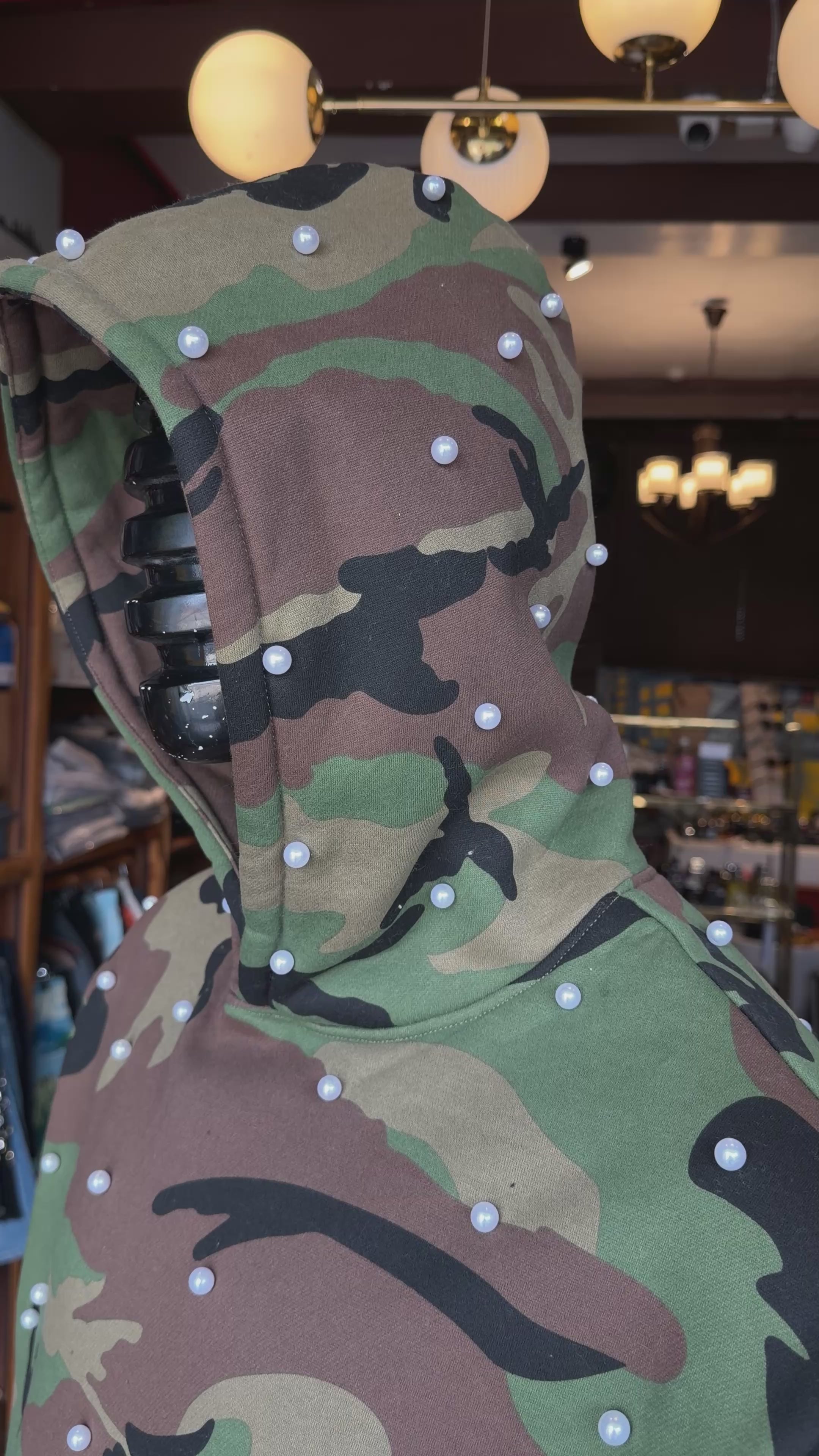 Oversized Vanguard Pearl Embellished Camo Hoodie - Camouflage