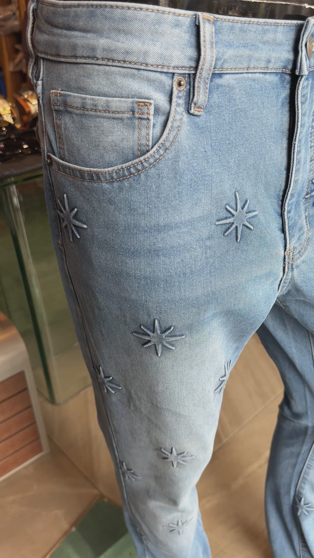 Stacked Slim Flare Embossed Supernova Jeans - Medium Blue Wash